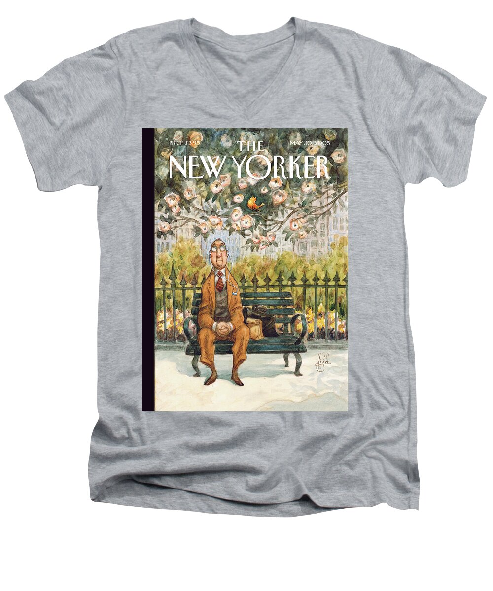  120940 Pde Peter De Seve Men's V-Neck T-Shirt featuring the painting The Song of Spring by Peter de Seve