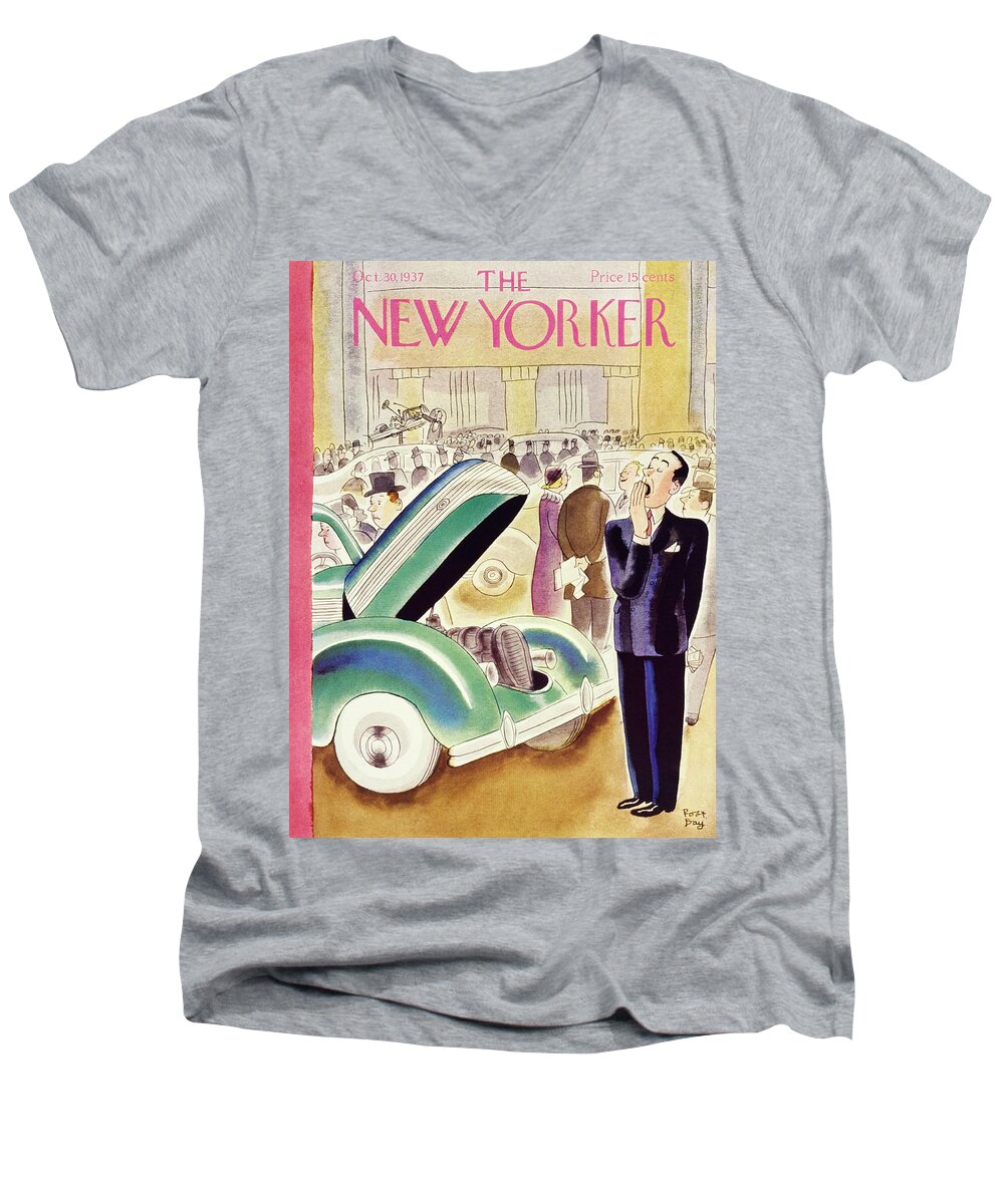 Auto Men's V-Neck T-Shirt featuring the painting New Yorker October 30 1937 by Robert Day