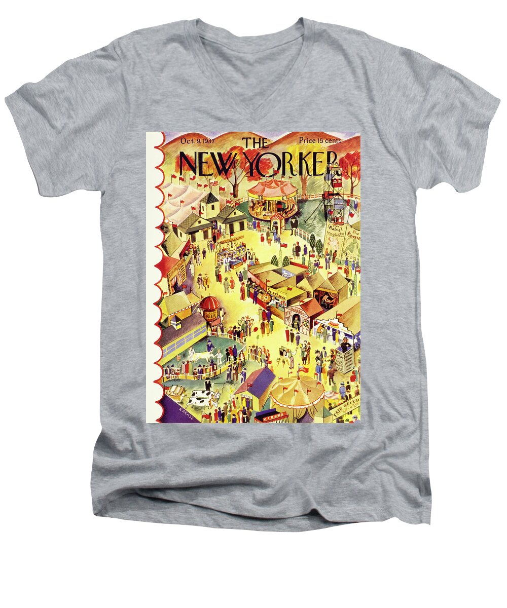 Entertainment Men's V-Neck T-Shirt featuring the painting New Yorker October 9 1937 by Ilonka Karasz