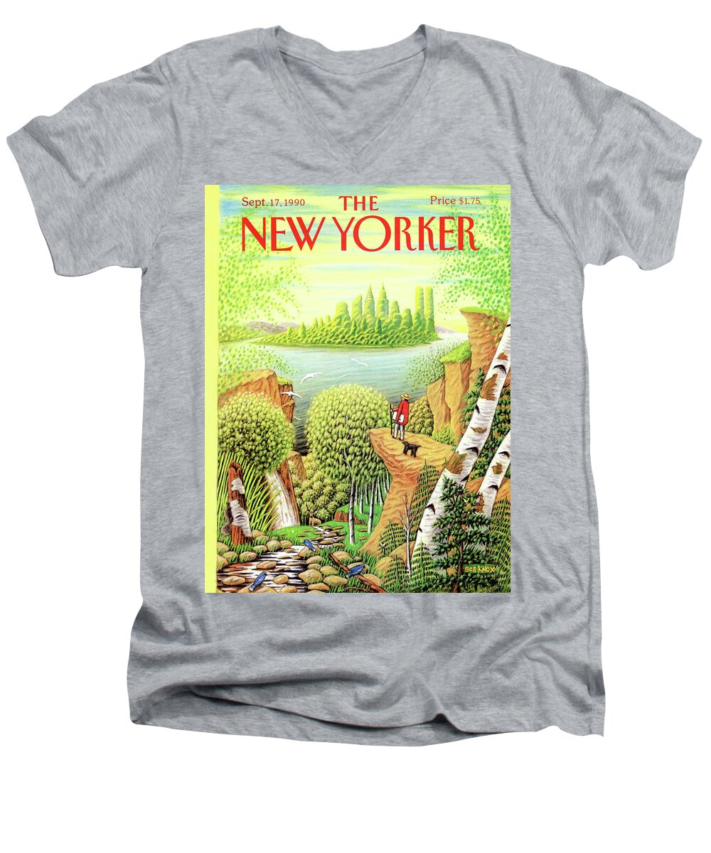 Animal Men's V-Neck T-Shirt featuring the painting New Yorker September 17, 1990 by Bob Knox