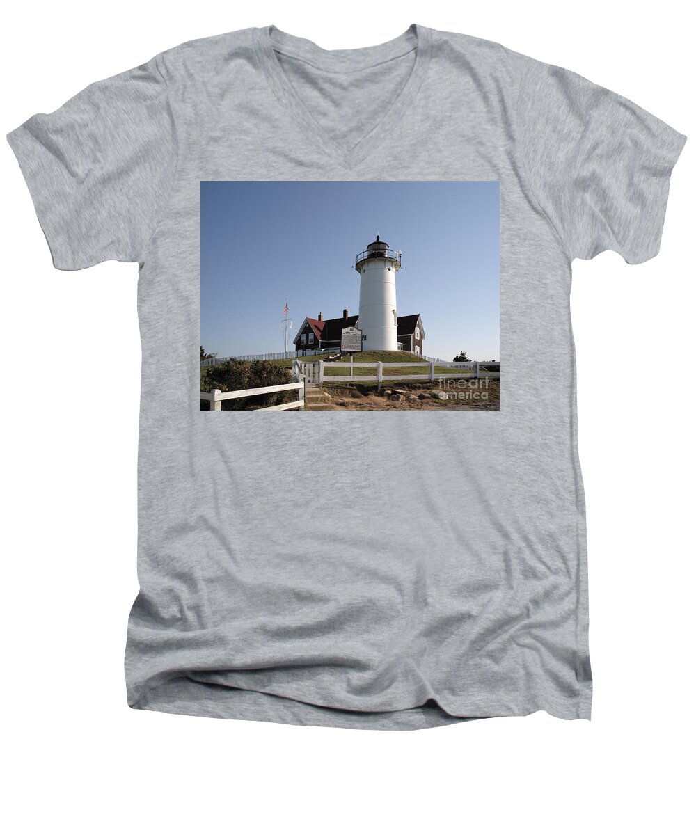 Falmouth Men's V-Neck T-Shirt featuring the photograph Nobska Lighthouse on Cape Cod at Woods Hole Massachusetts by William Kuta