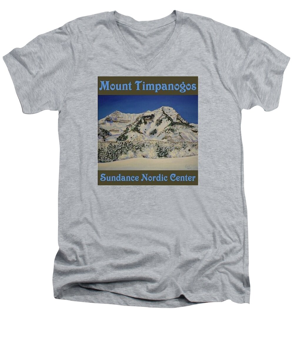 Sundance Men's V-Neck T-Shirt featuring the painting Nordic Timpanogos Poster by Cami Lee