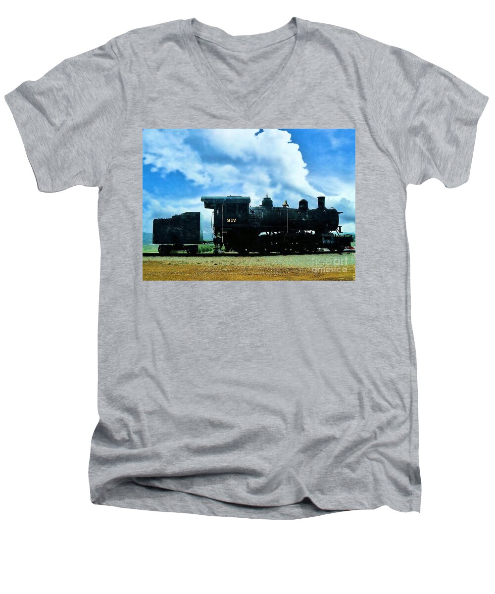 Norfolk & Western Men's V-Neck T-Shirt featuring the photograph Norfolk Western Steam Locomotive 917 by Janette Boyd