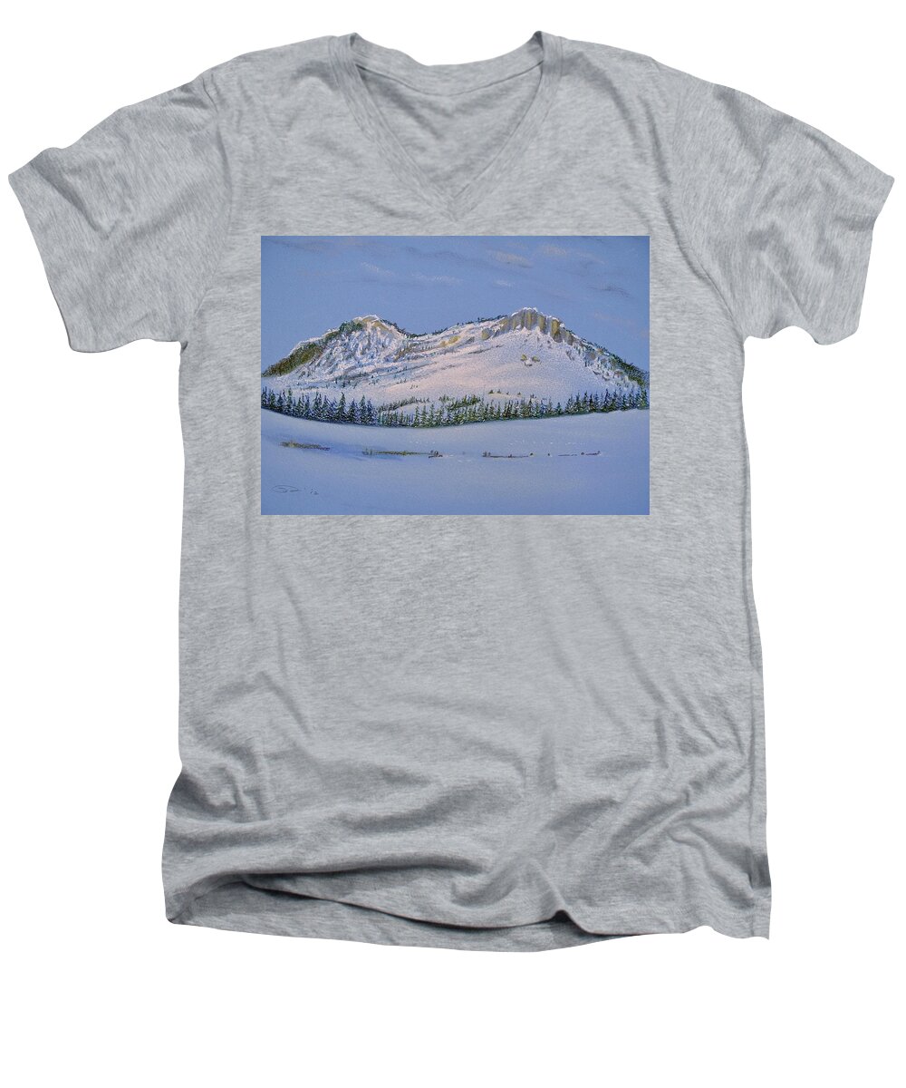 Observation Peak Men's V-Neck T-Shirt featuring the pastel Observation Peak by Michele Myers