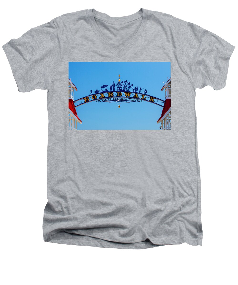 Ocean City Men's V-Neck T-Shirt featuring the photograph Ocean City Boardwalk Arch by Bill Swartwout