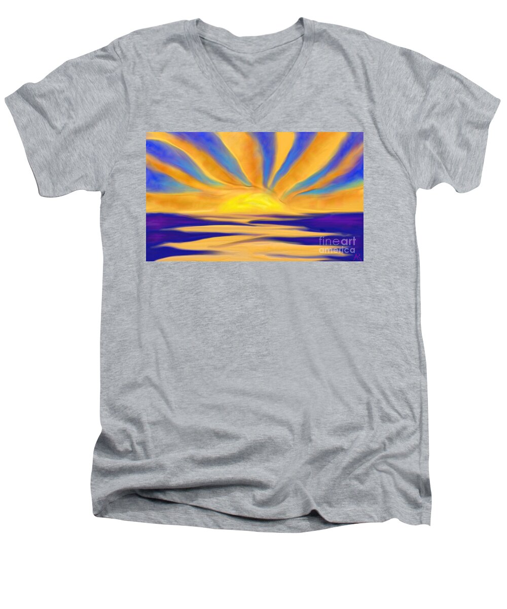 Bright Men's V-Neck T-Shirt featuring the painting Ocean Sunrise by Anita Lewis