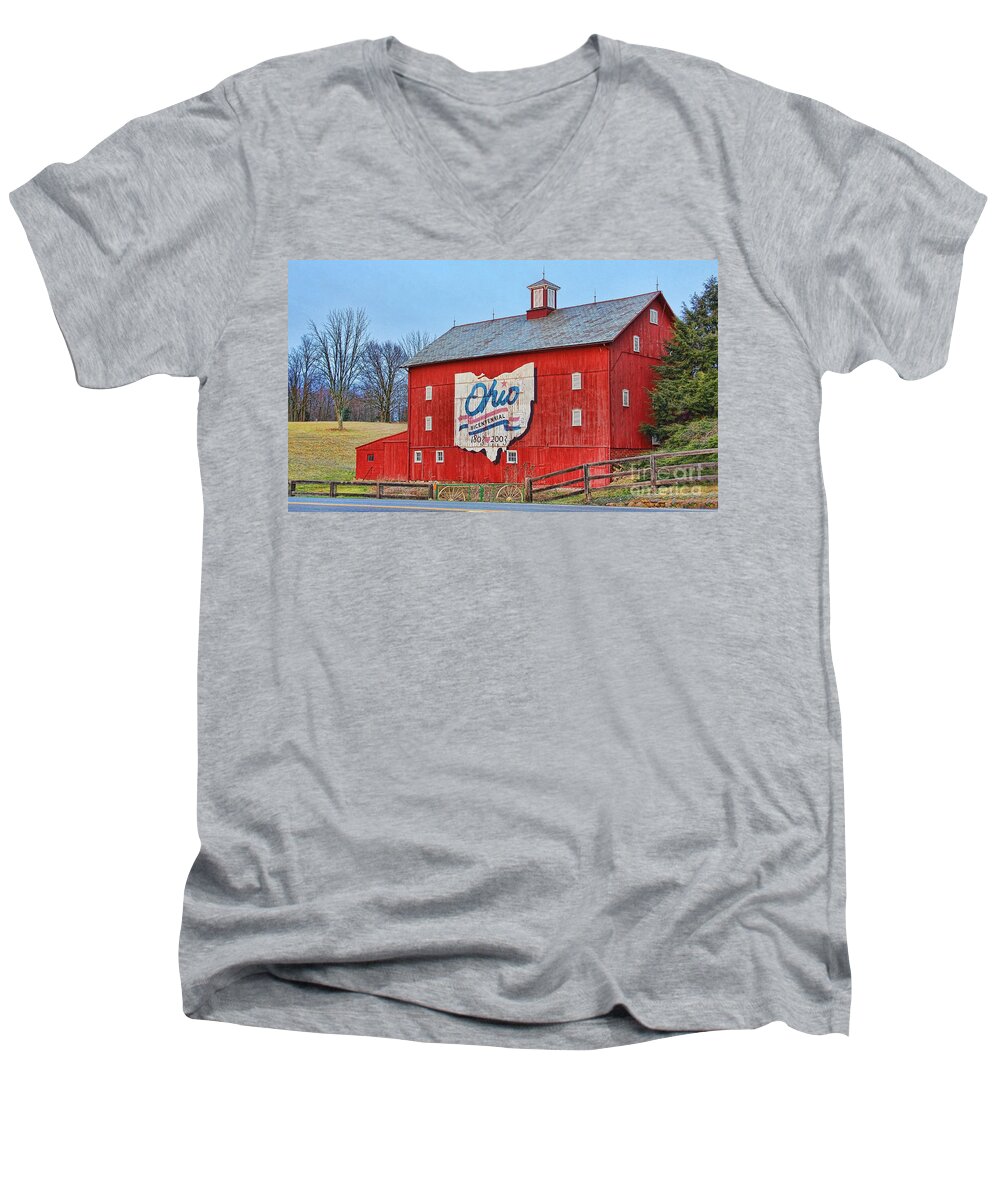 Red Barn Men's V-Neck T-Shirt featuring the photograph Ohio Bicentennial Barn by Jack Schultz