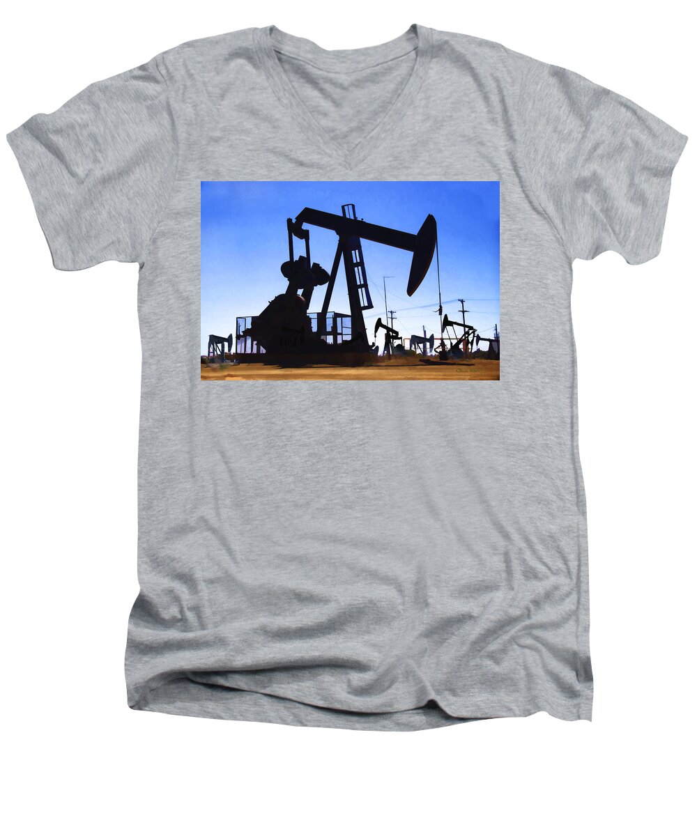 Oil Fields Men's V-Neck T-Shirt featuring the photograph Oil Fields by Chuck Staley