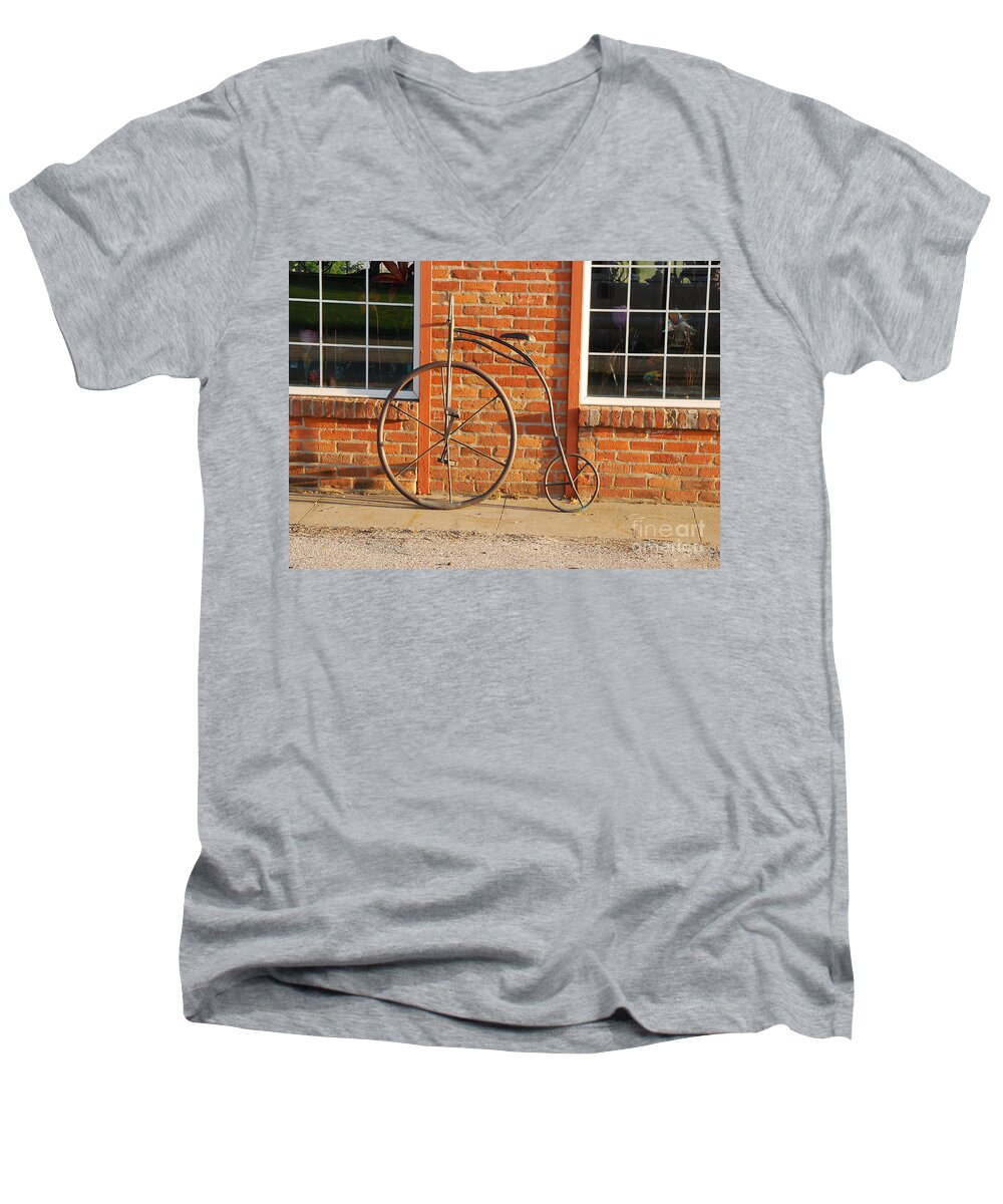 Sculpture Men's V-Neck T-Shirt featuring the photograph Old Bike by Mary Carol Story