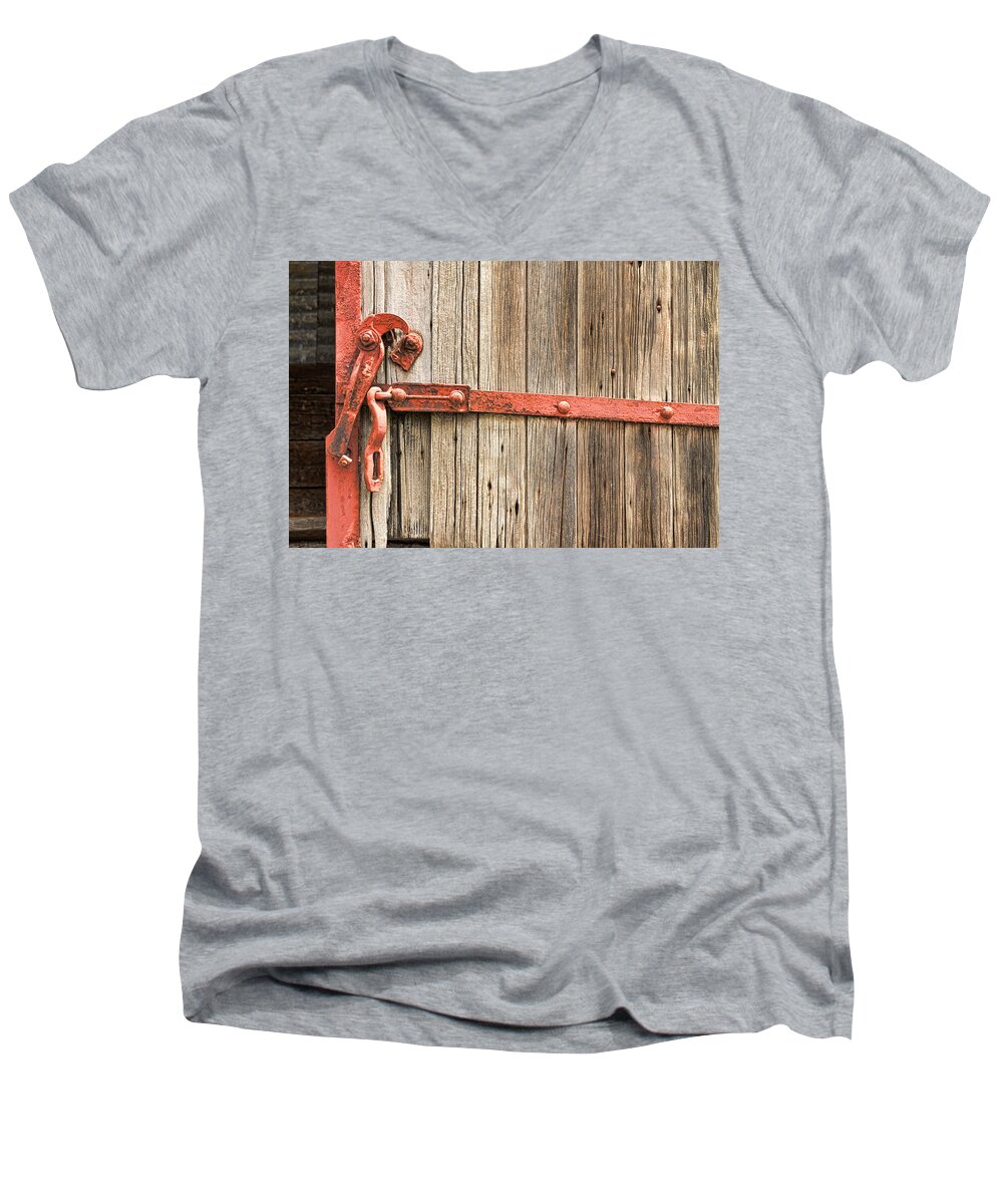 Train Men's V-Neck T-Shirt featuring the photograph Old Rustic Railroad Train Door by James BO Insogna