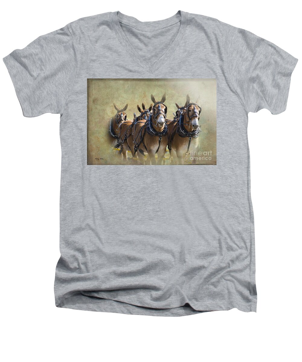 Mules Men's V-Neck T-Shirt featuring the photograph Old West Mule Train by Betty LaRue