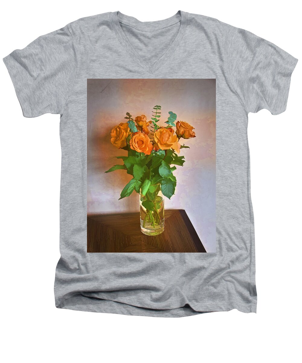 Roses Men's V-Neck T-Shirt featuring the photograph Orange and Green by John Hansen