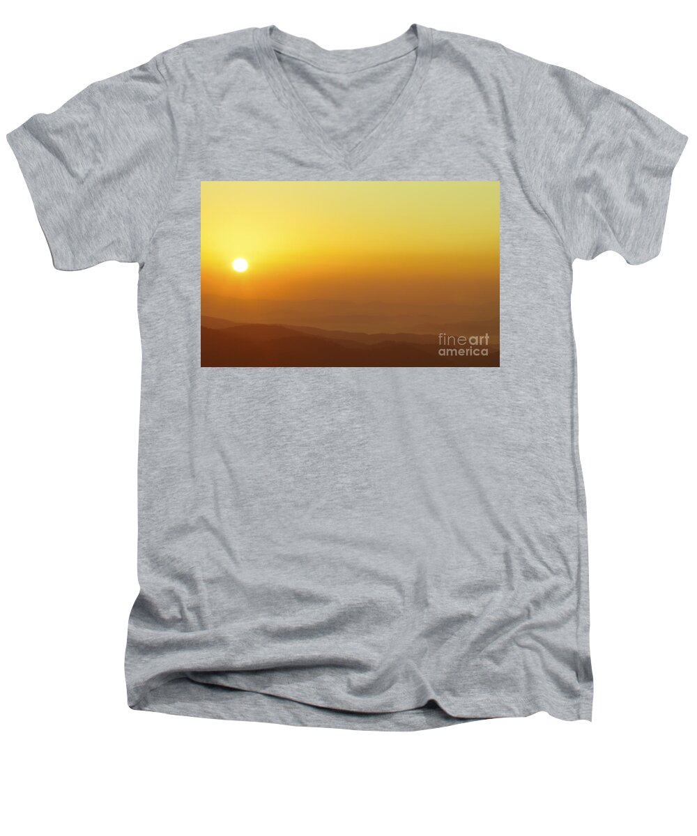 Sunrise Men's V-Neck T-Shirt featuring the photograph Orange Crush Sunrise Over The Blue Ridge Mountains by Jo Ann Tomaselli