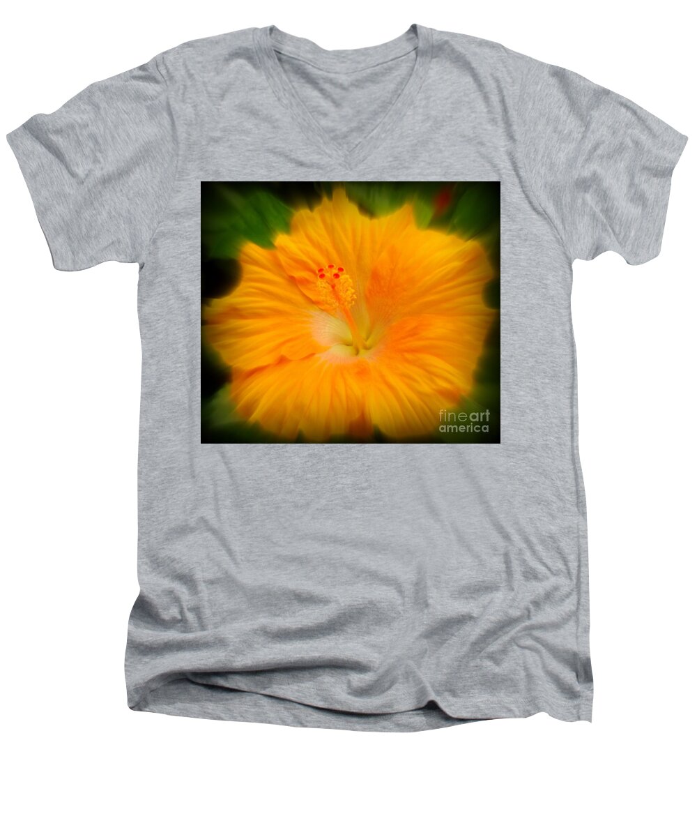 Hibiscus Men's V-Neck T-Shirt featuring the photograph Orange Hibiscus Flower by Clare Bevan