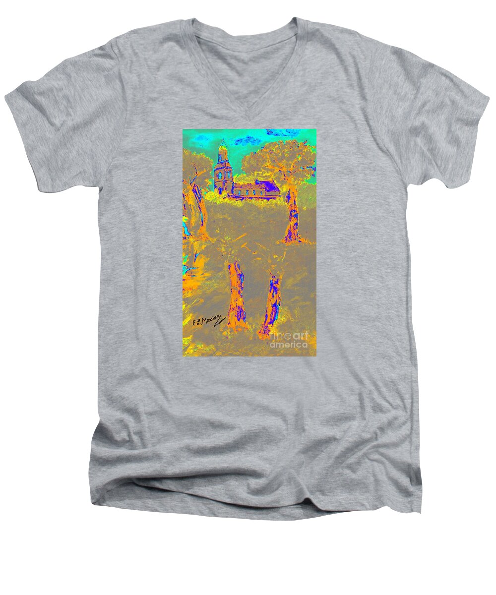 Abstract Men's V-Neck T-Shirt featuring the digital art Orange Shadows by Loredana Messina