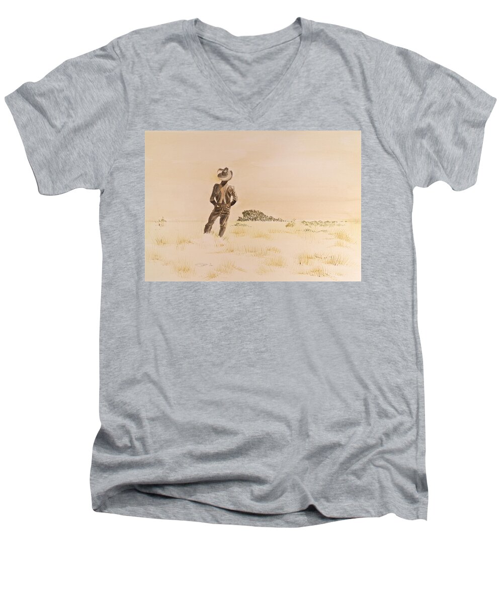 Western Scene Men's V-Neck T-Shirt featuring the painting Out There by Michele Myers