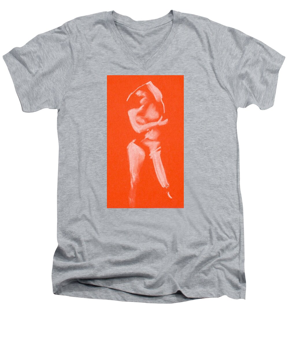 Nude Men's V-Neck T-Shirt featuring the drawing Over Head Ovan Huvud by Marica Ohlsson