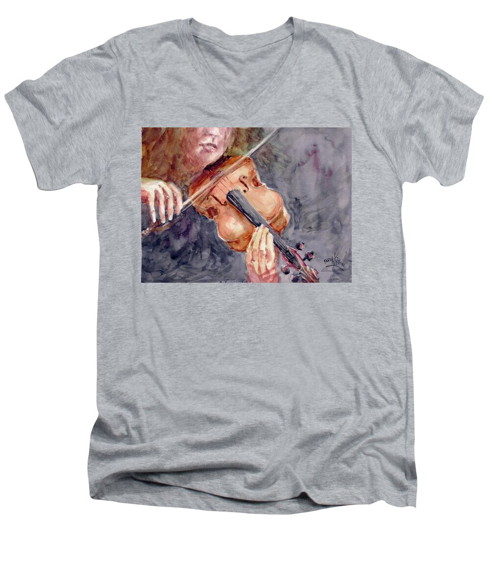 Violin Men's V-Neck T-Shirt featuring the painting Overture by Faruk Koksal