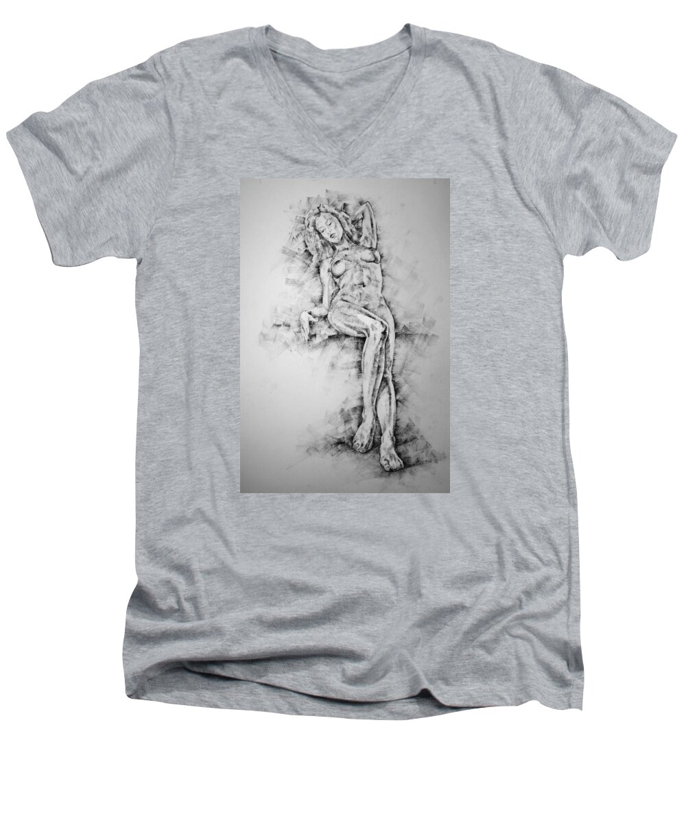Erotic Men's V-Neck T-Shirt featuring the drawing Page 26 by Dimitar Hristov