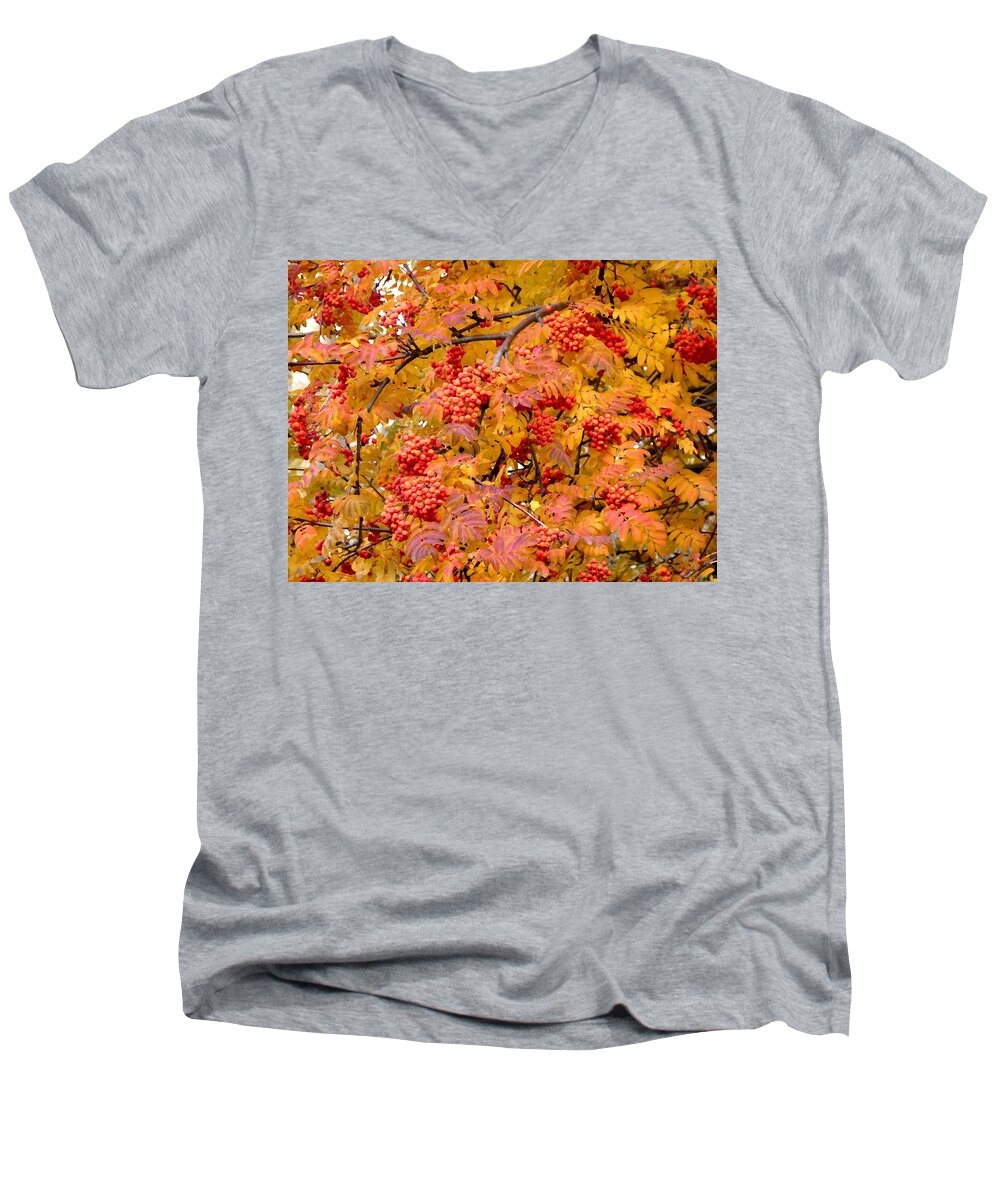 Painted Mountain Ash Men's V-Neck T-Shirt featuring the digital art Painted Mountain Ash by Will Borden