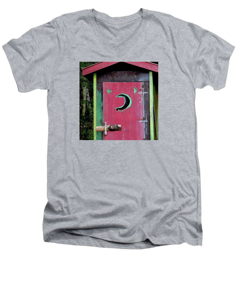 Seward Men's V-Neck T-Shirt featuring the photograph Painted Outhouse by Art Block Collections
