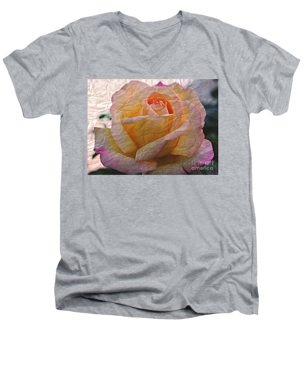 Rose Men's V-Neck T-Shirt featuring the photograph Painted Paper Rose by Judy Palkimas