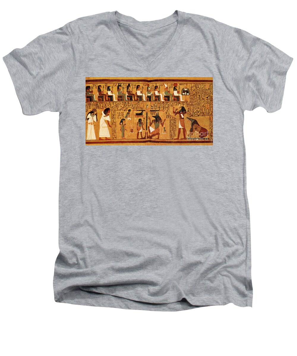 Religion Men's V-Neck T-Shirt featuring the photograph Papyrus Of Ani, Weighing Of The Heart by Science Source