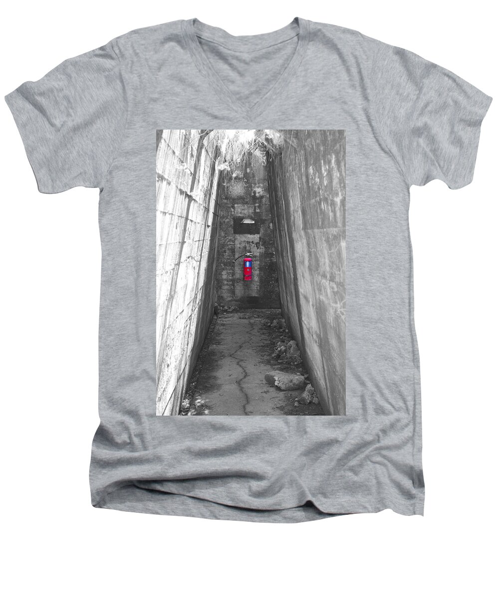 Fire Extinguisher Men's V-Neck T-Shirt featuring the photograph Past Emergency by Spencer Hughes