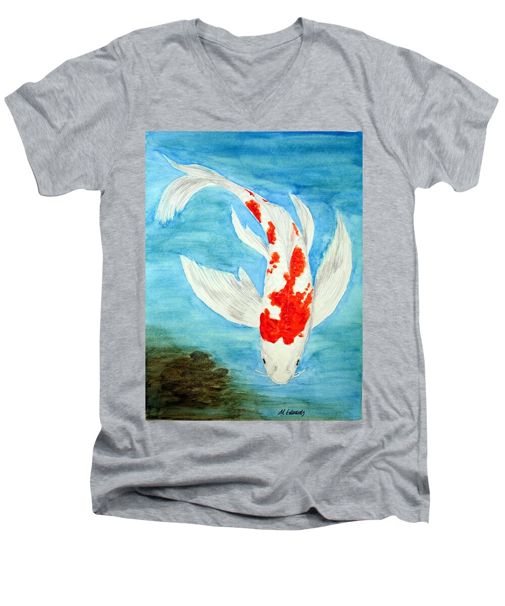 Koi Men's V-Neck T-Shirt featuring the painting Paul's Koi by Marna Edwards Flavell