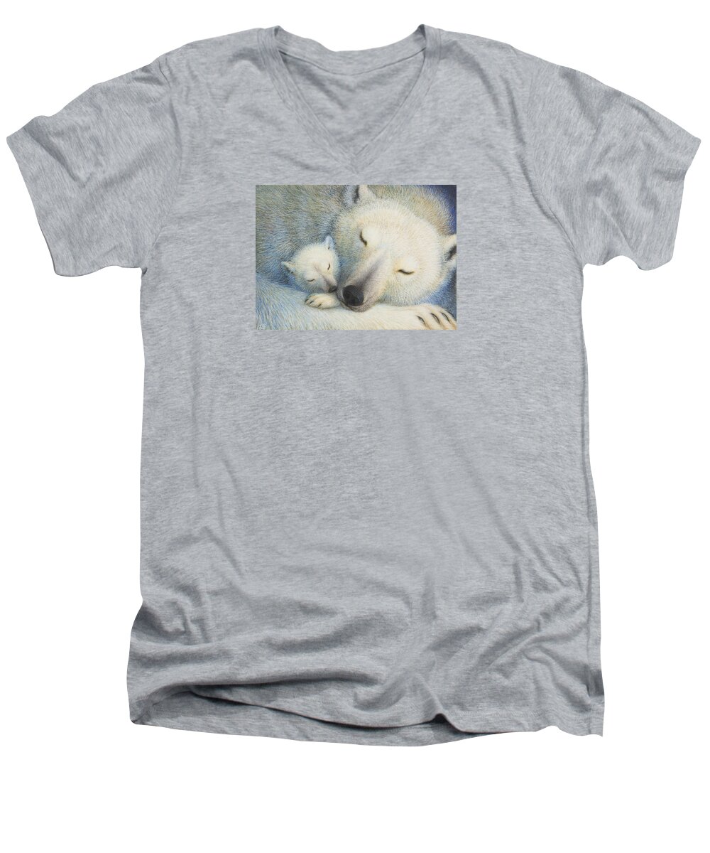Polar Bears Men's V-Neck T-Shirt featuring the painting Peace by Lynn Bywaters