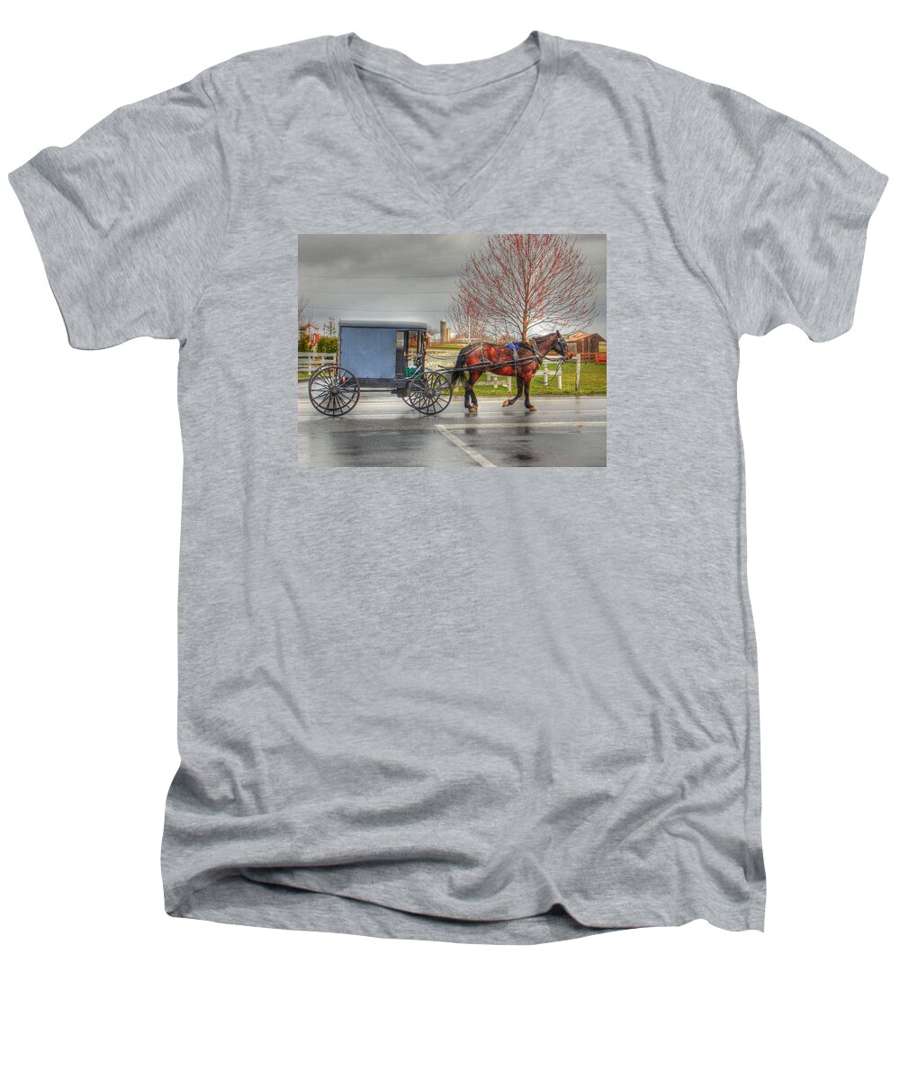 Pennsylvania Men's V-Neck T-Shirt featuring the photograph Pennsylvania Amish by Bill Hamilton