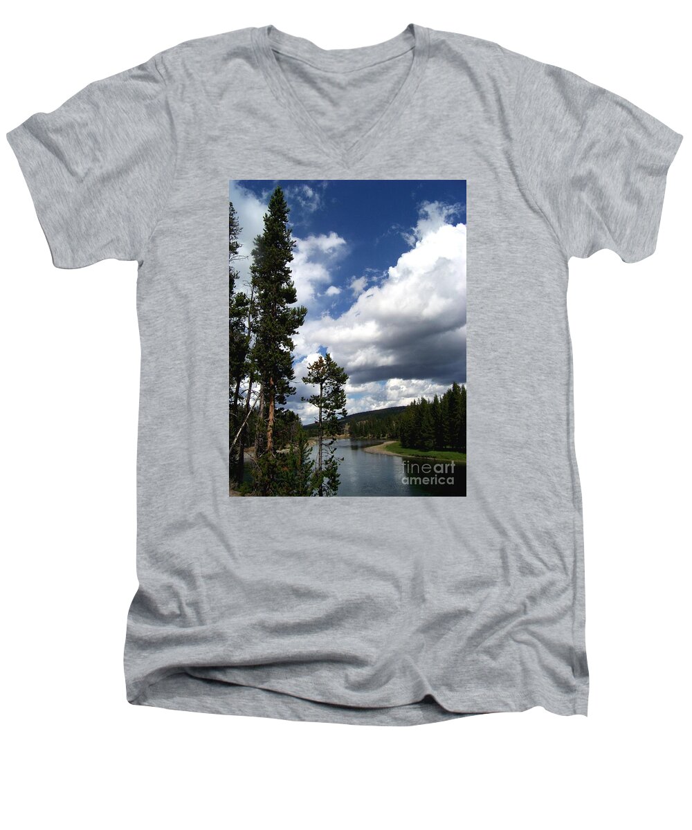 Pine Men's V-Neck T-Shirt featuring the photograph Pine on the Yellowstone River by Charles Robinson