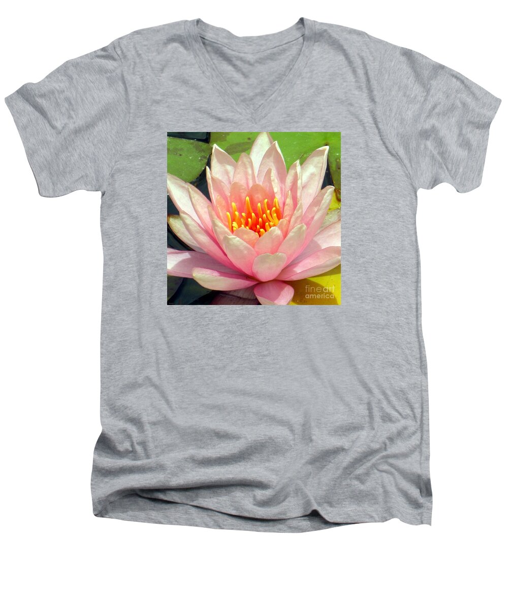 Waterlily Men's V-Neck T-Shirt featuring the photograph Pink Water Lily by Barbie Corbett-Newmin