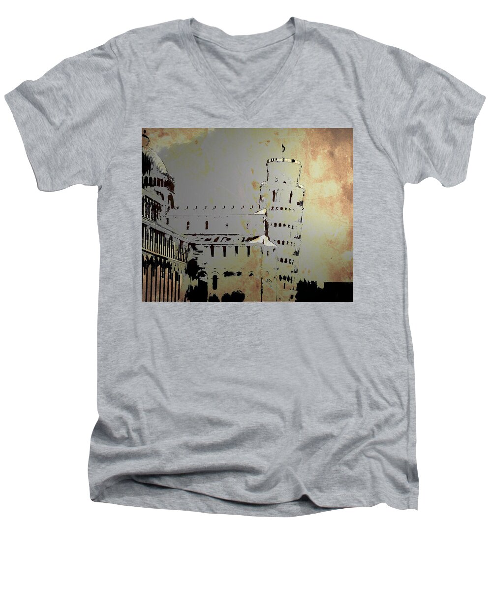 Pisa Men's V-Neck T-Shirt featuring the digital art Pisa Italy 1 by Brian Reaves