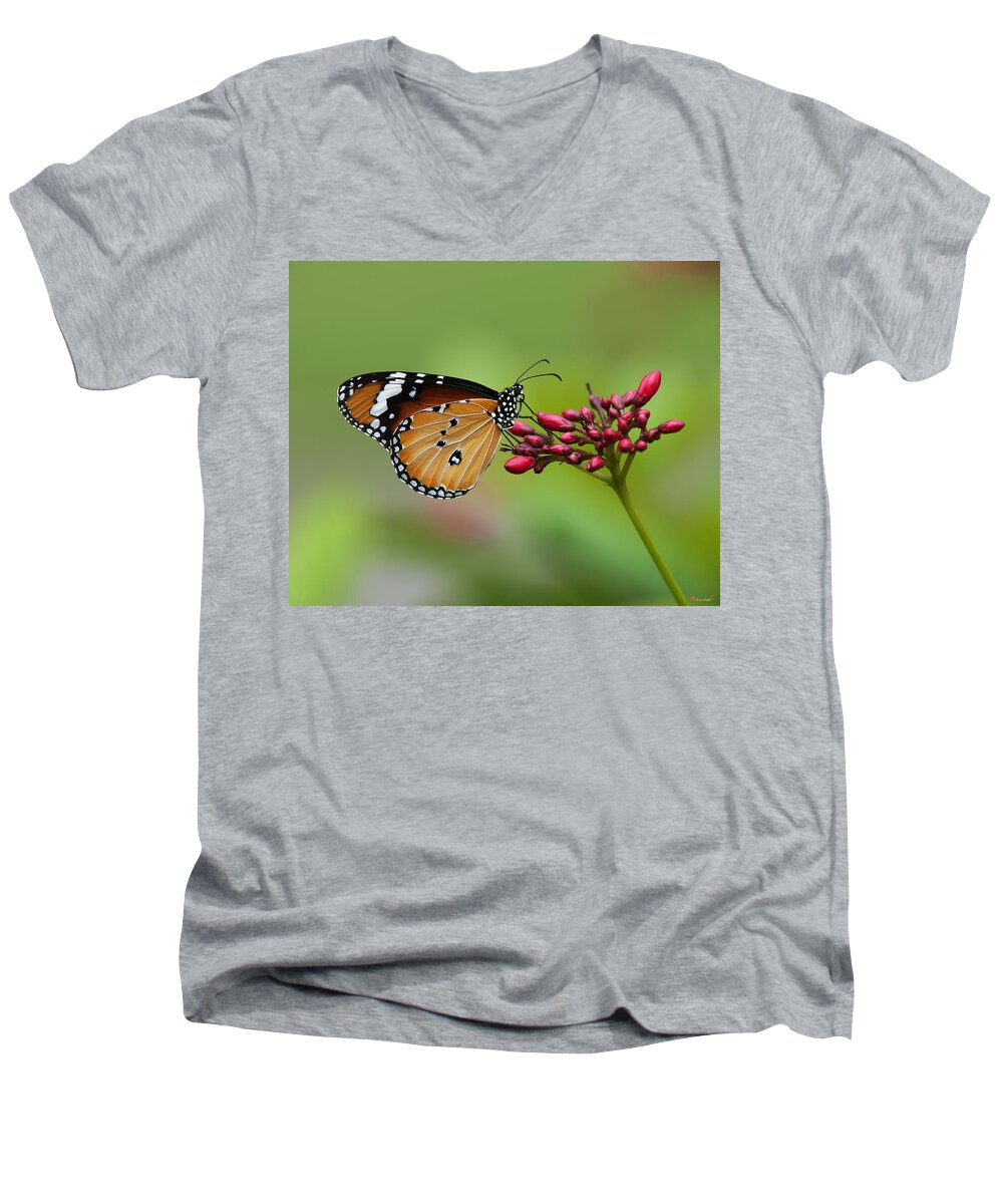 Bangkok Men's V-Neck T-Shirt featuring the photograph Plain Tiger or African Monarch Butterfly DTHN0008 by Gerry Gantt