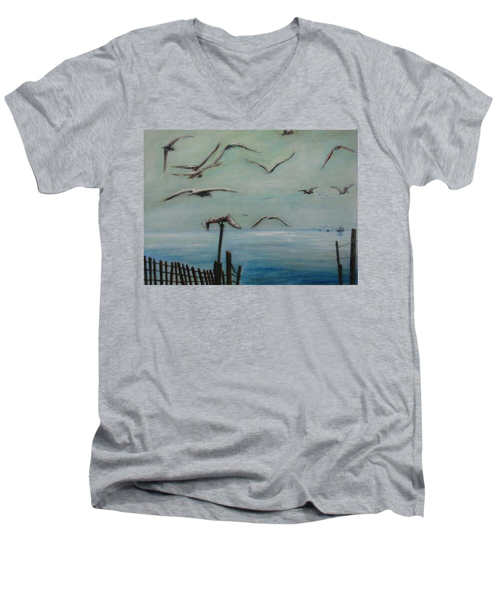 Nature Men's V-Neck T-Shirt featuring the painting Playtime by Michael Anthony Edwards