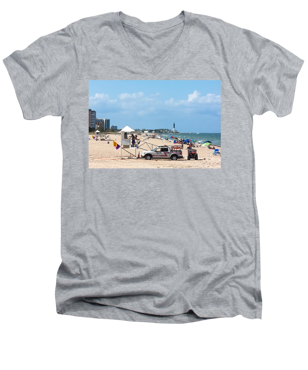 Activity Men's V-Neck T-Shirt featuring the photograph Pompano Beach Activity by Ed Gleichman