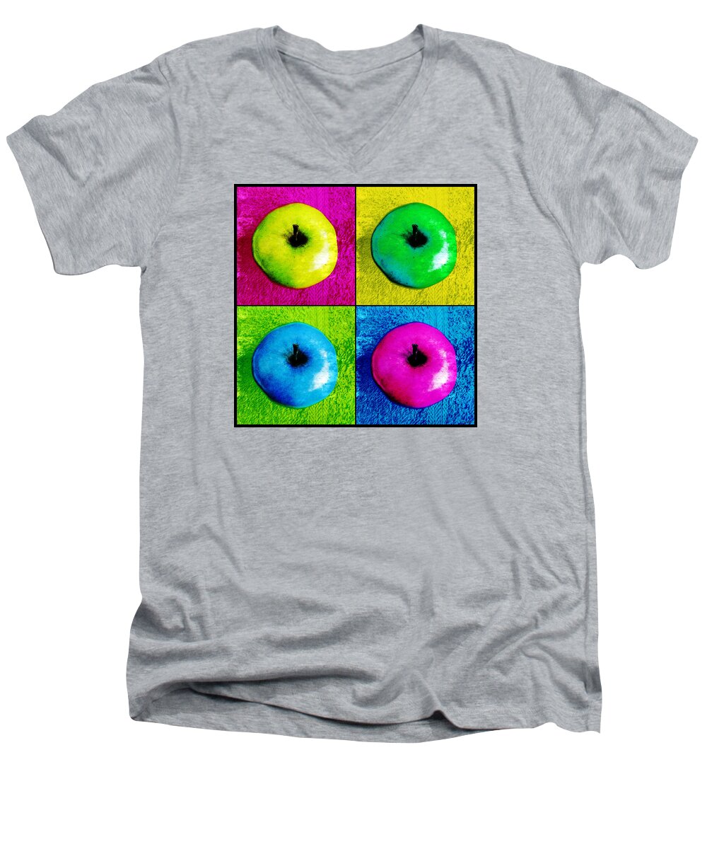 Apples Men's V-Neck T-Shirt featuring the photograph Pop Art Apples by Shawna Rowe