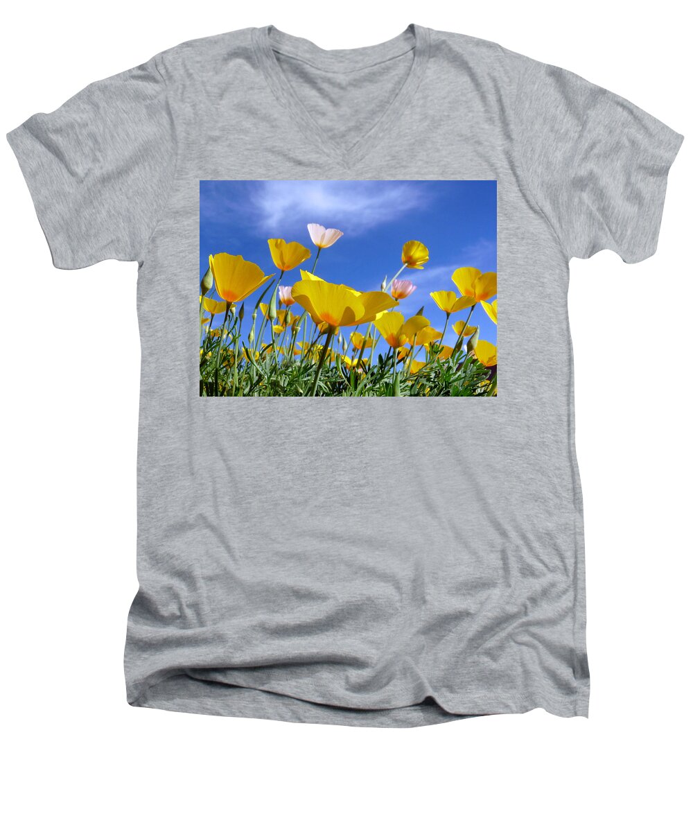 Arizona Men's V-Neck T-Shirt featuring the photograph Poppies and Blue Arizona Sky by Lucinda Walter