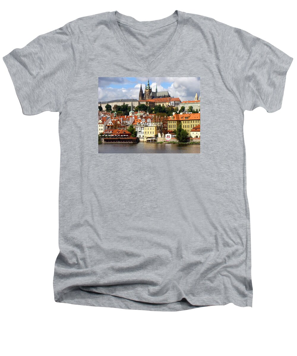 Prague Men's V-Neck T-Shirt featuring the photograph Prague Skyline by Ira Shander