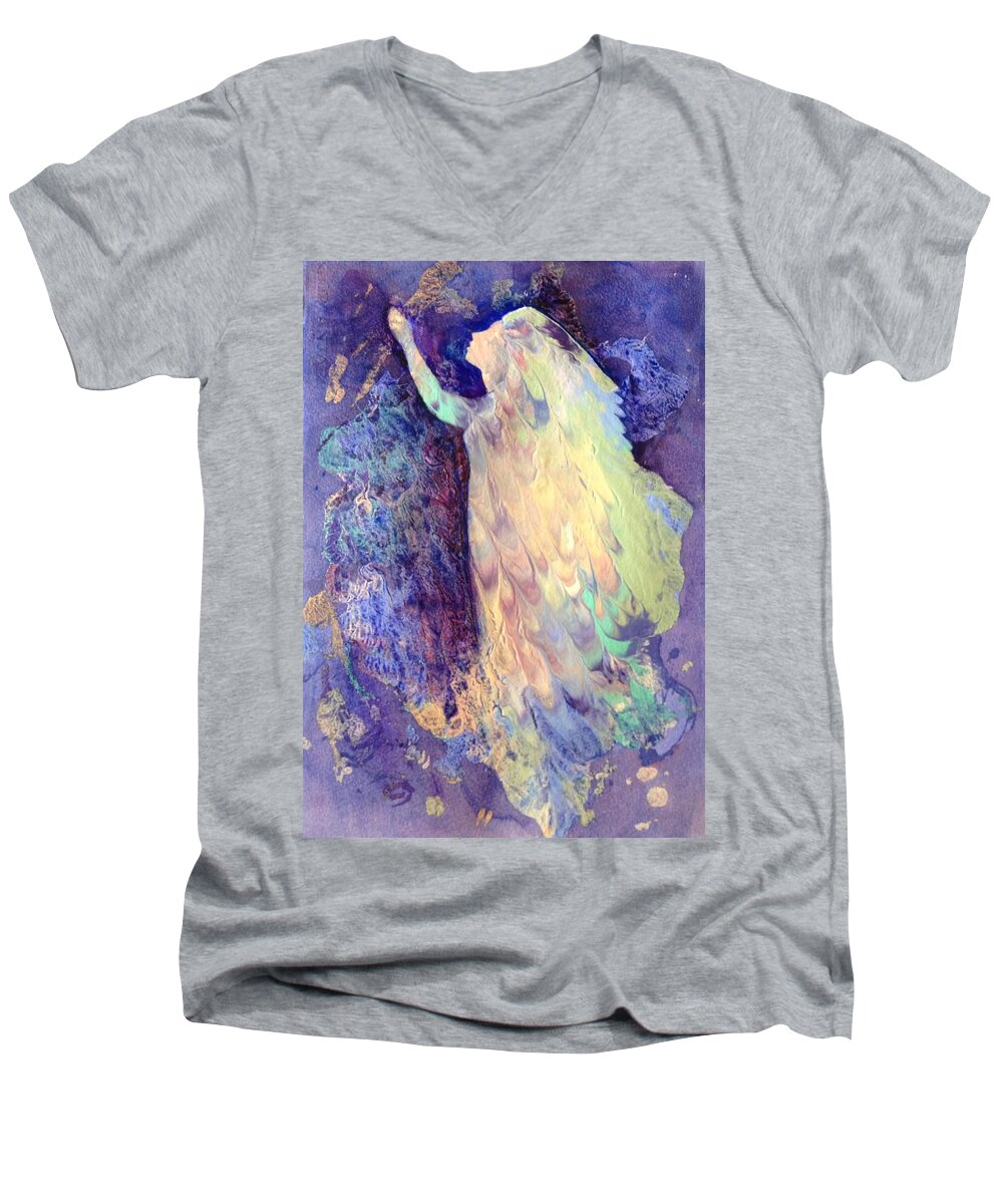 Purple Men's V-Neck T-Shirt featuring the painting Prayer by Marilyn Jacobson