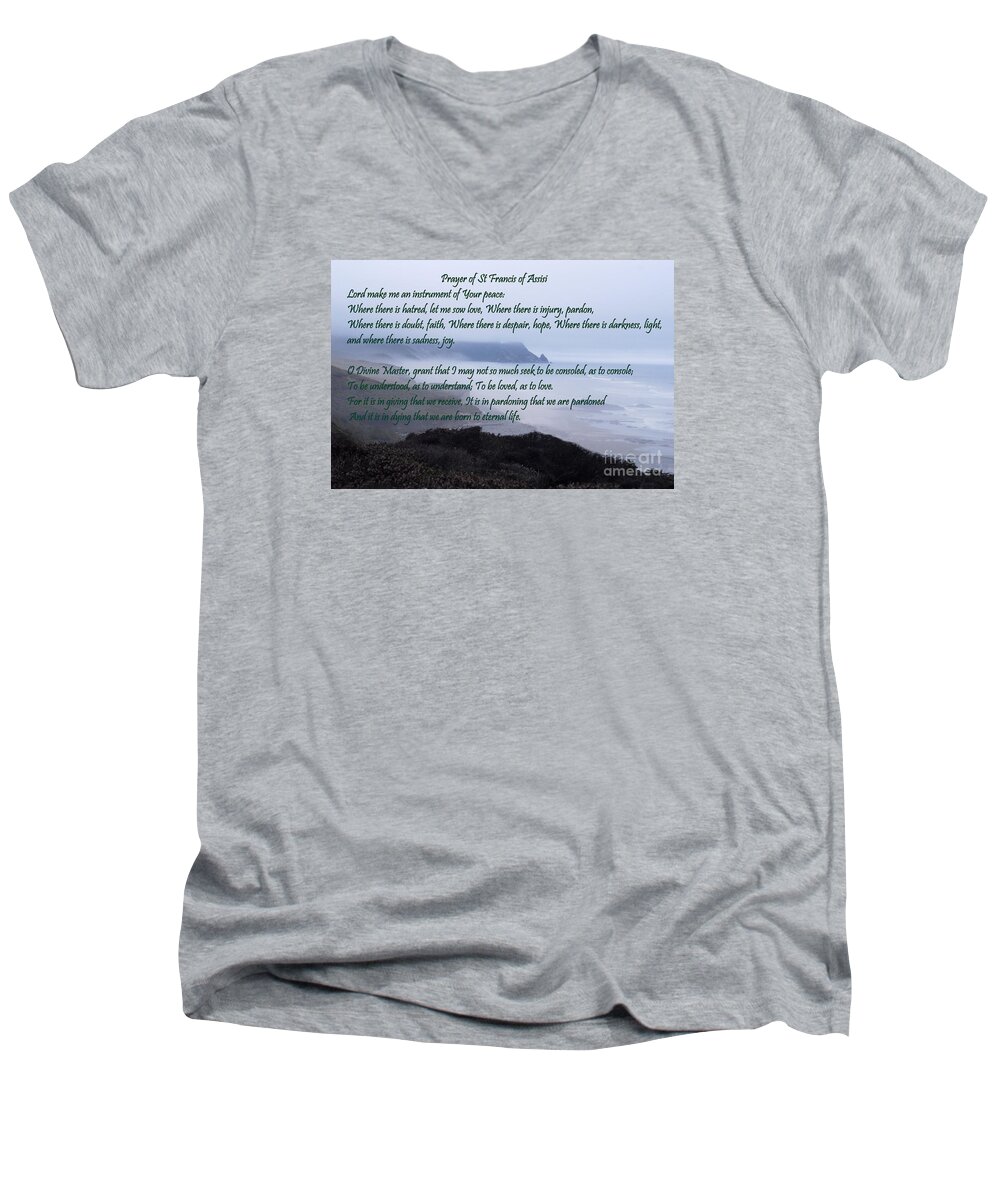 #catholcartgallery Men's V-Neck T-Shirt featuring the photograph Prayer of St Francis of Assisi by Sharon Elliott