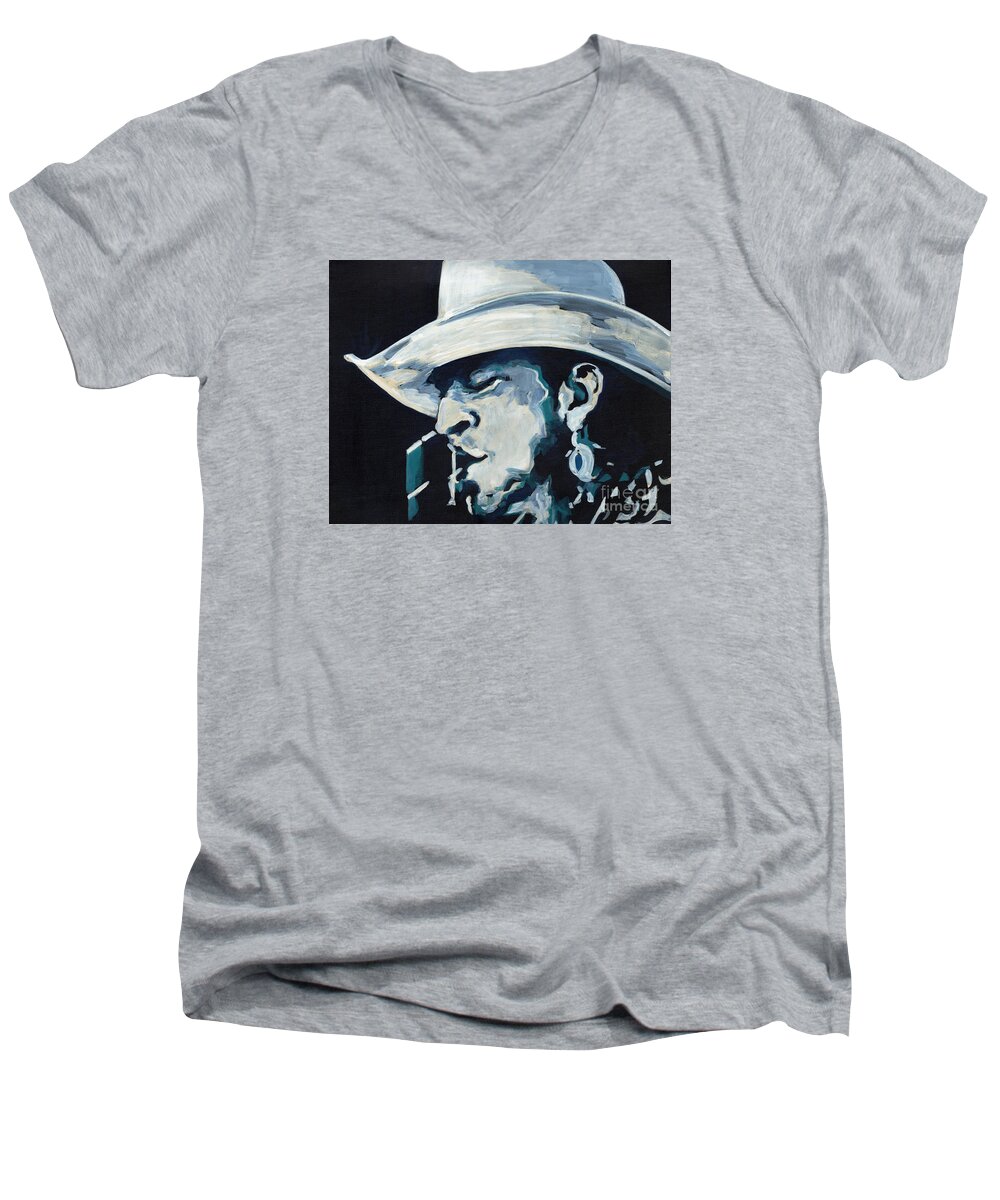 Stevie Ray Vaughan Men's V-Neck T-Shirt featuring the painting Stevie Ray Vaughan - Pride and Joy by Tanya Filichkin