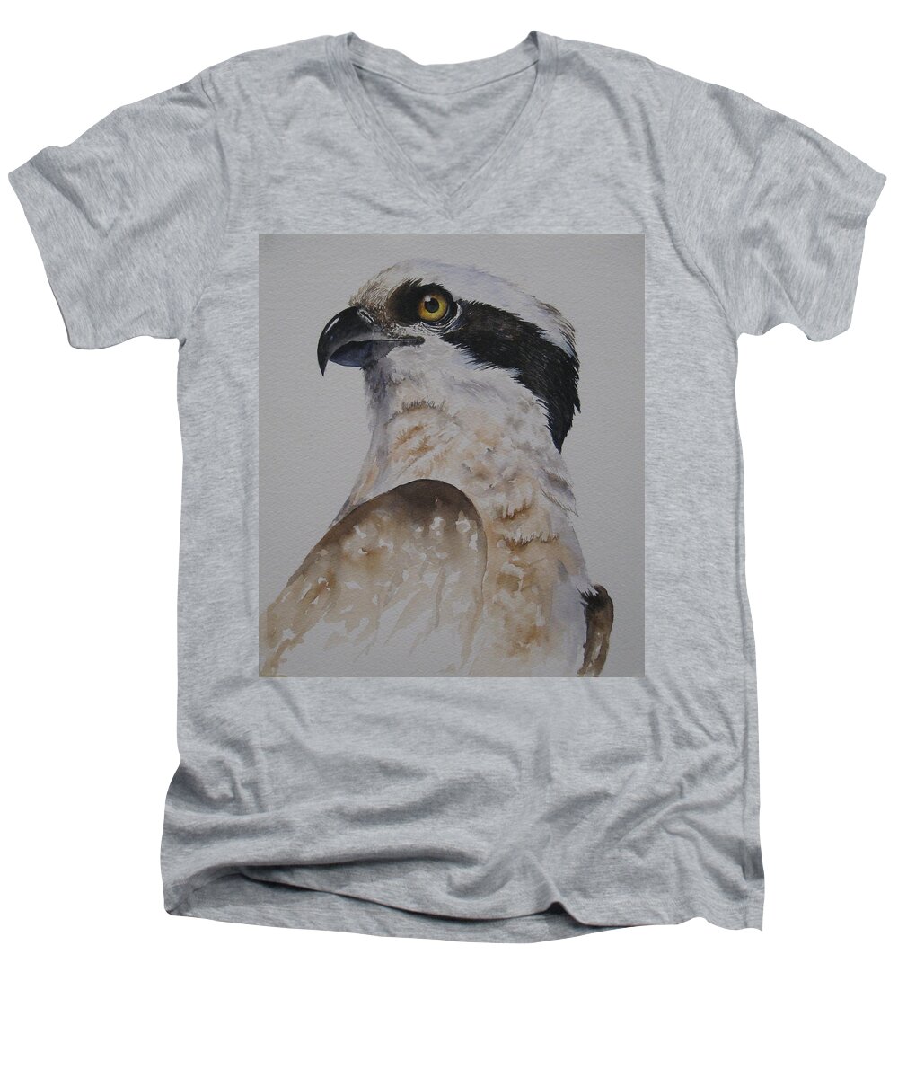 Osprey Men's V-Neck T-Shirt featuring the painting Proud Osprey by Mary McCullah