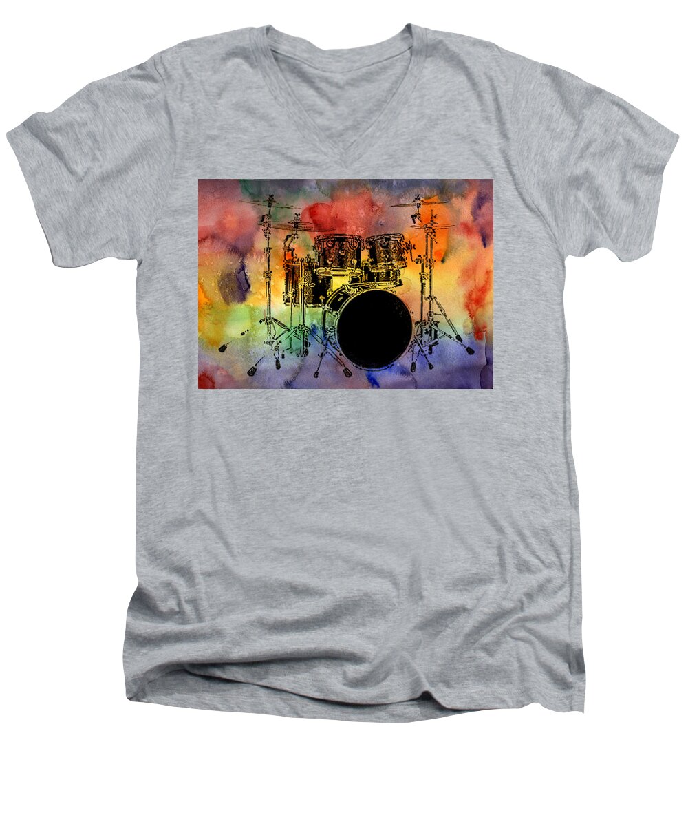 Drums Men's V-Neck T-Shirt featuring the photograph Psychedelic Drum Set by Athena Mckinzie