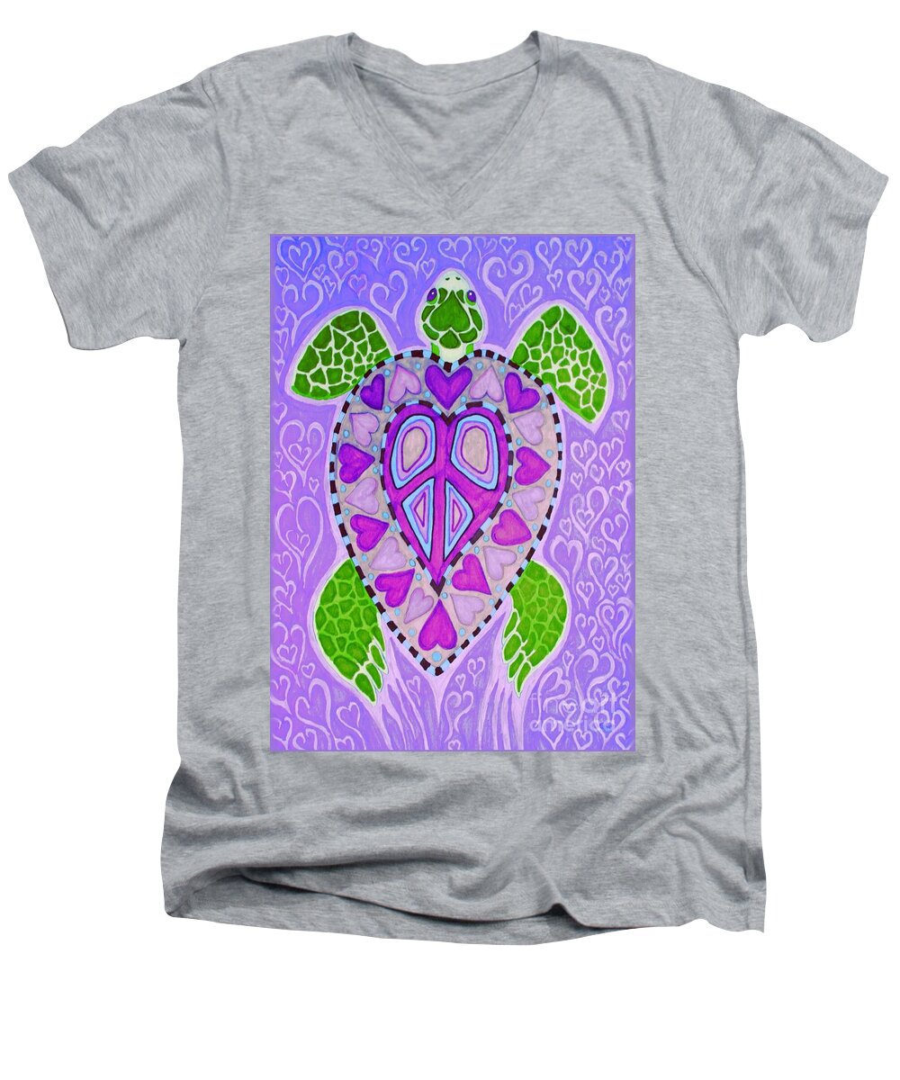 Turtle Men's V-Neck T-Shirt featuring the drawing Purple Heart Turtle by Nick Gustafson