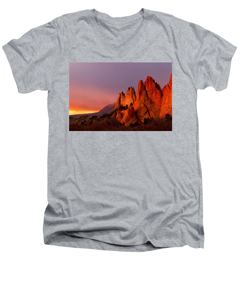 Garden Of The Gods Men's V-Neck T-Shirt featuring the photograph Purple Morning at Garden of the Gods by Ronda Kimbrow