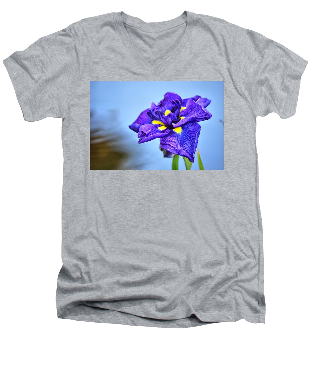 Purple Men's V-Neck T-Shirt featuring the photograph Purple Pond Iris by Spencer Hughes