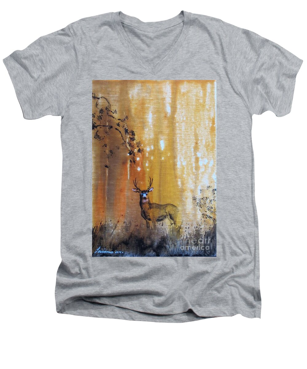 Buck Men's V-Neck T-Shirt featuring the painting Quiet Time by Laurianna Taylor