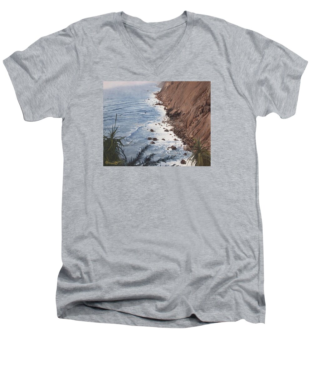 California Men's V-Neck T-Shirt featuring the painting Ragged Point California by Barbara Barber